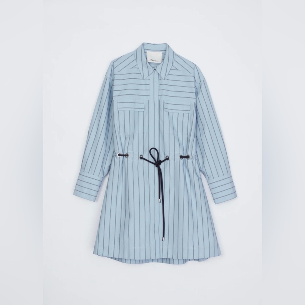 Stripe Poplin Belted Mini Shirt Dress